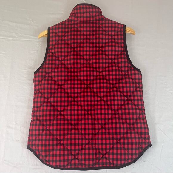 J Crew Buffalo Plaid Down Filled Vest Womens Small Red Black Fall Preppy - Picture 3 of 9